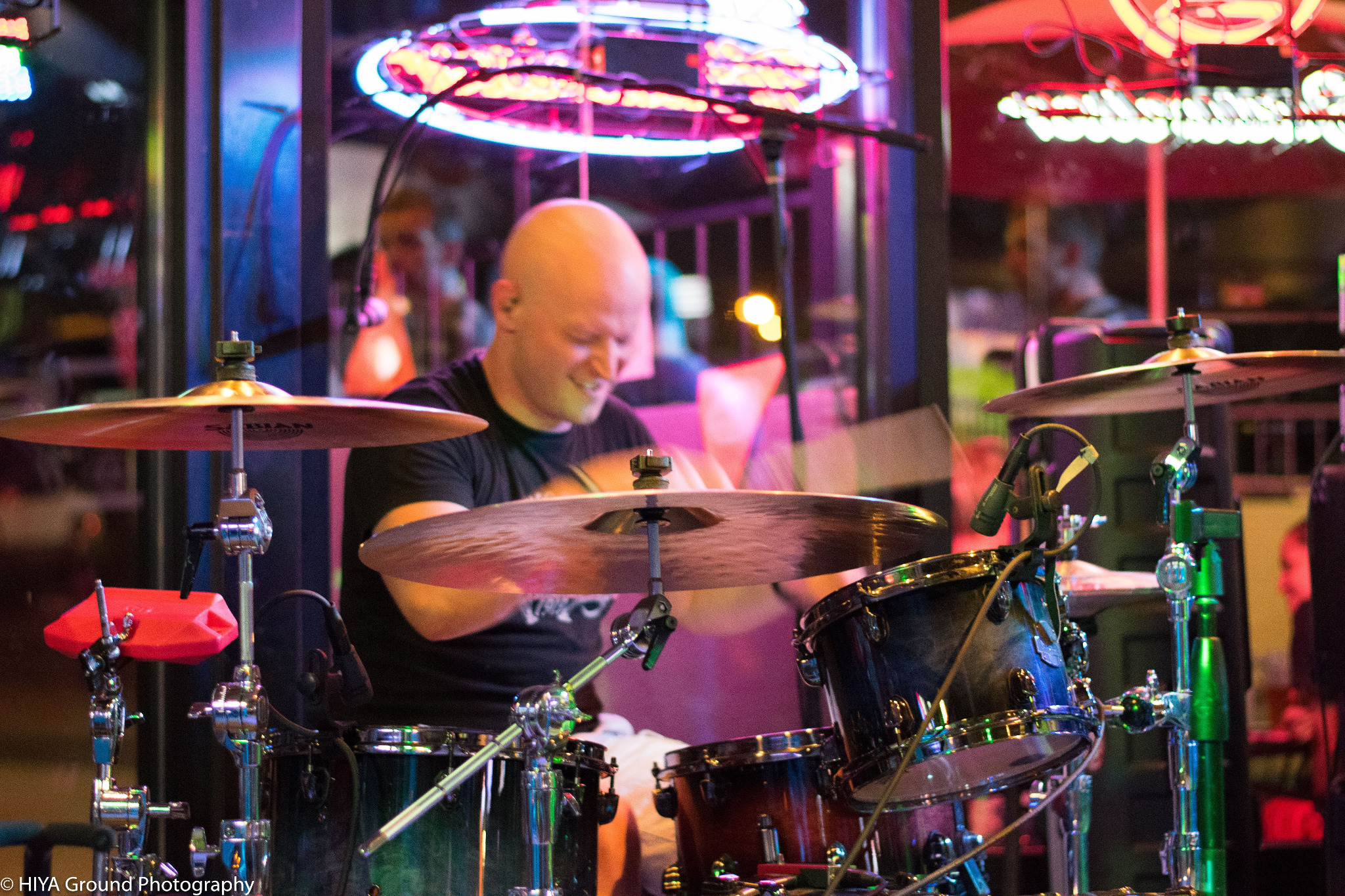 Stu Pray performing with a drum kit